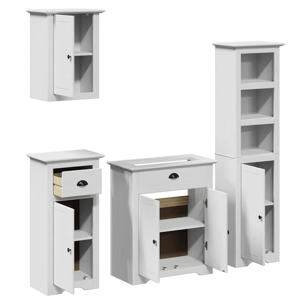 vidaXL 4-Piece Bathroom Furniture Set BODO White Solid Pine Wood