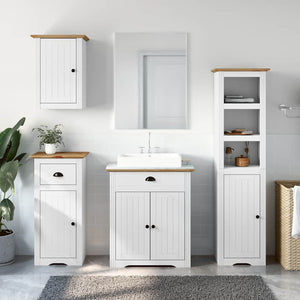 vidaXL 4-Piece Bathroom Furniture Set BODO White and Brown Solid Pine Wood