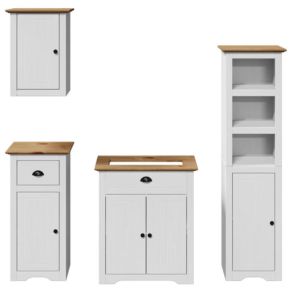 vidaXL 4-Piece Bathroom Furniture Set BODO White and Brown Solid Pine Wood