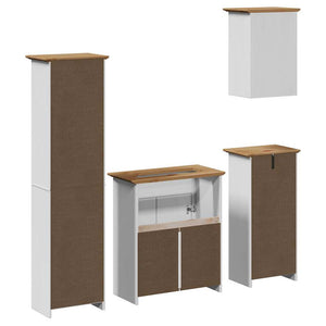 vidaXL 4-Piece Bathroom Furniture Set BODO White and Brown Solid Pine Wood