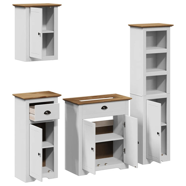 vidaXL 4-Piece Bathroom Furniture Set BODO White and Brown Solid Pine Wood