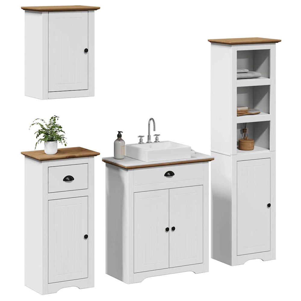 vidaXL 4-Piece Bathroom Furniture Set BODO White and Brown Solid Pine Wood