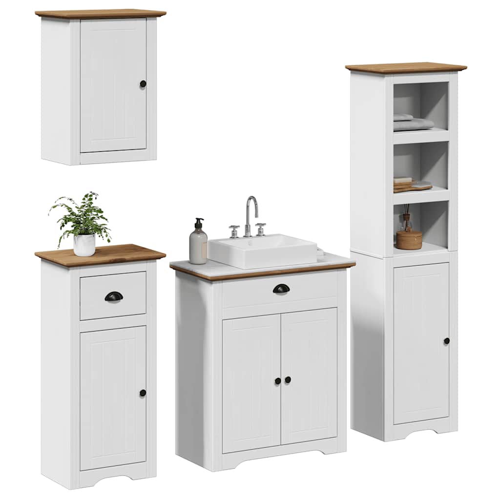 vidaXL 4-Piece Bathroom Furniture Set BODO White and Brown Solid Pine Wood