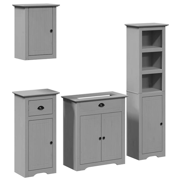 vidaXL 4-piece Bathroom Furniture Set BODO Grey Solid Pine Wood