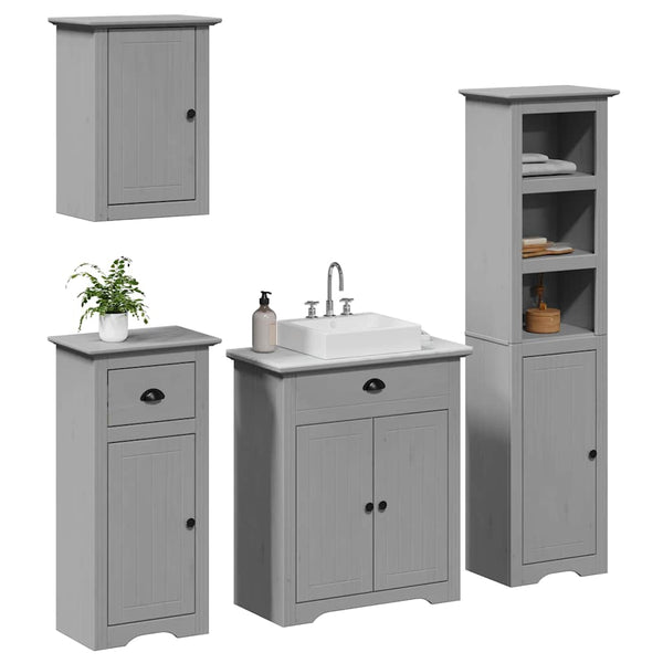 vidaXL 4-piece Bathroom Furniture Set BODO Grey Solid Pine Wood