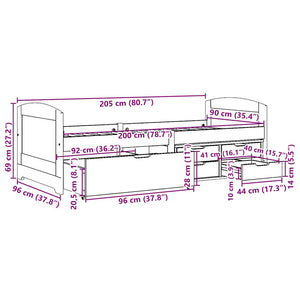 vidaXL Day Bed with 5 Drawers Without Mattress IRUN Black 90x200cm