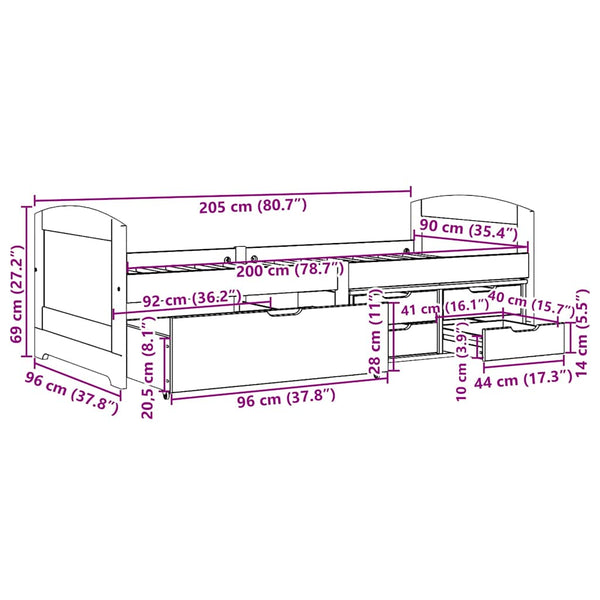 vidaXL Day Bed with 5 Drawers Without Mattress IRUN Black 90x200cm