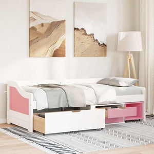 vidaXL Day Bed with 3 Drawers Without Mattress White Pink 90x200cm