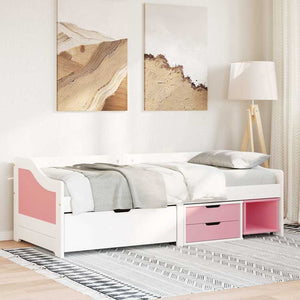 vidaXL Day Bed with 3 Drawers Without Mattress White Pink 90x200cm