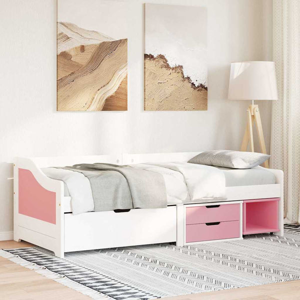 vidaXL Day Bed with 3 Drawers Without Mattress White Pink 90x200cm