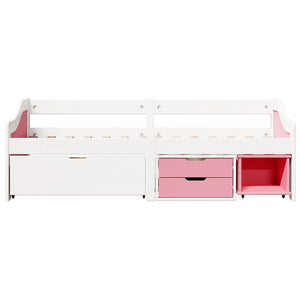 vidaXL Day Bed with 3 Drawers Without Mattress White Pink 90x200cm