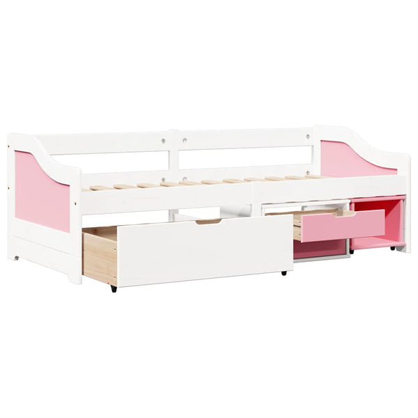 vidaXL Day Bed with 3 Drawers Without Mattress White Pink 90x200cm