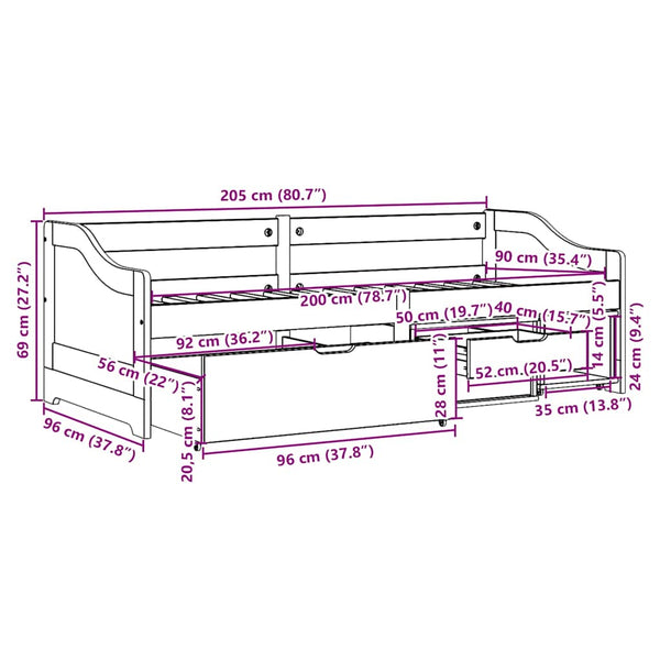vidaXL Day Bed with 3 Drawers Without Mattress White Pink 90x200cm