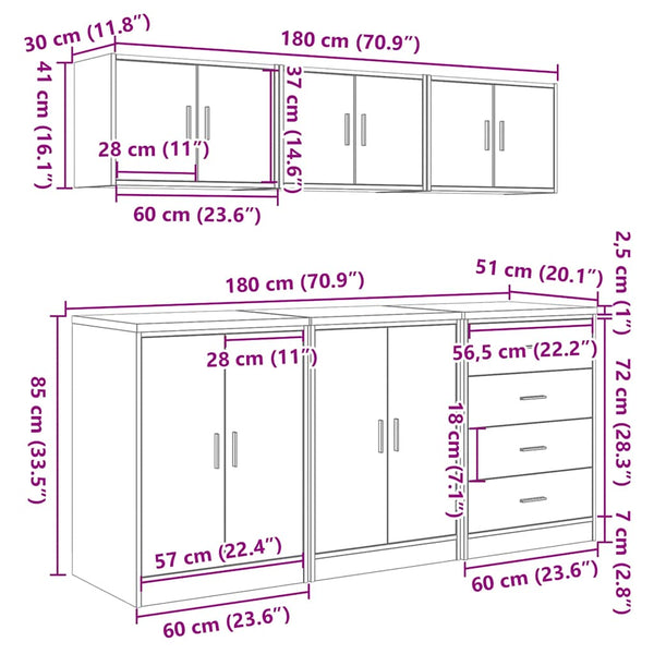 vidaXL Garage Cabinets 6 pcs Sonoma Oak Engineered Wood