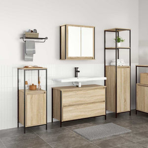 vidaXL Bathroom Furniture Set with Shelf 3 pcs Sonoma Oak Engineered Wood