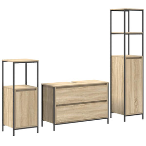 vidaXL Bathroom Furniture Set with Shelf 3 pcs Sonoma Oak Engineered Wood