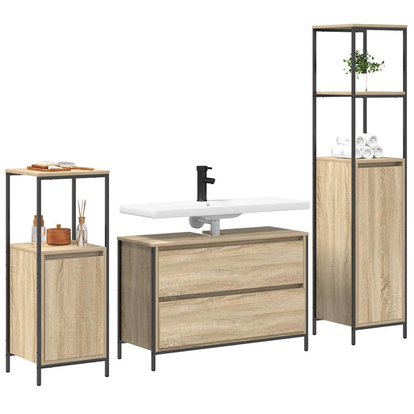 vidaXL Bathroom Furniture Set with Shelf 3 pcs Sonoma Oak Engineered Wood