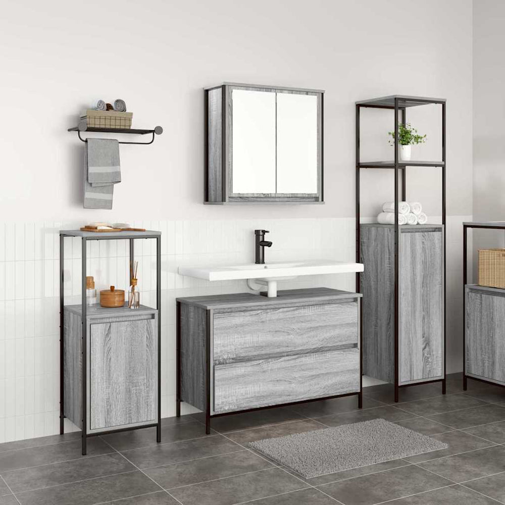 vidaXL Bathroom Furniture Set with Shelf 3 pcs Sonoma Gray Engineered Wood