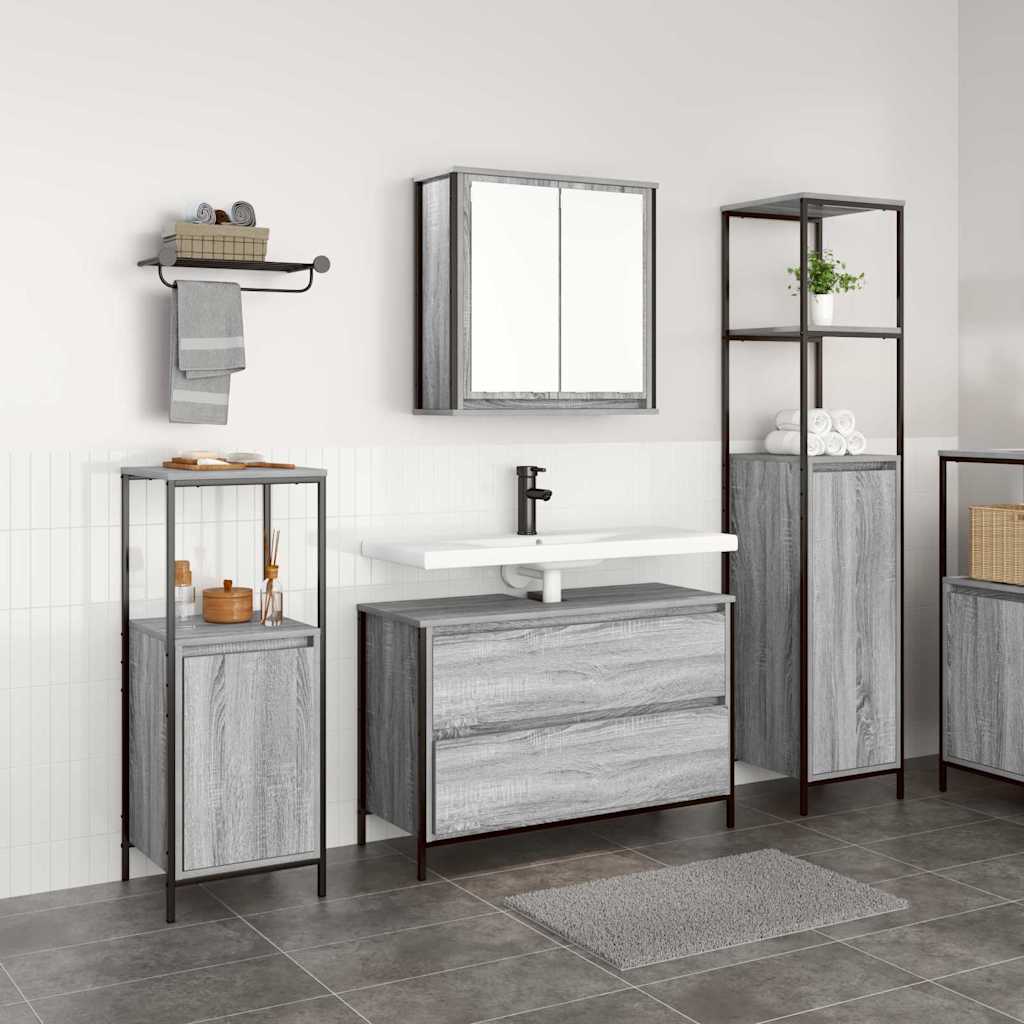 vidaXL Bathroom Furniture Set with Shelf 3 pcs Sonoma Gray Engineered Wood