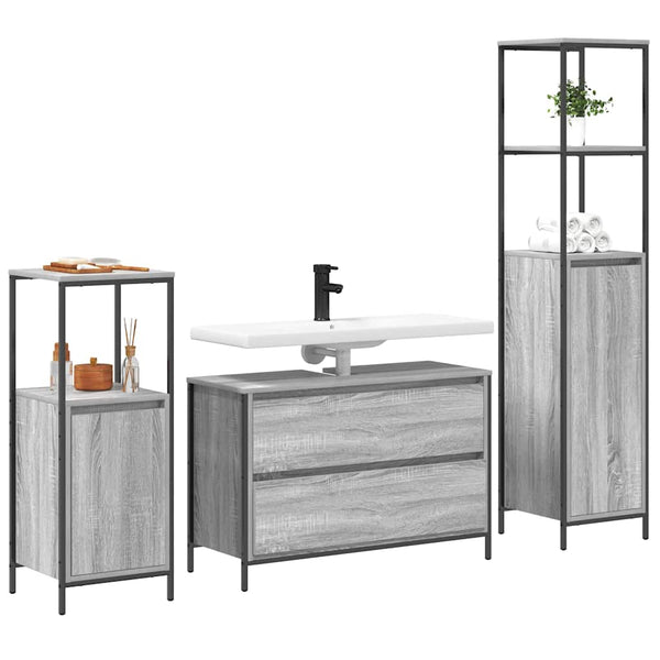 vidaXL Bathroom Furniture Set with Shelf 3 pcs Sonoma Gray Engineered Wood