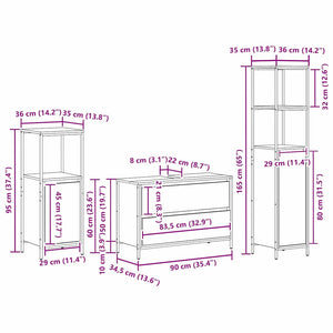 vidaXL Bathroom Furniture Set with Shelf 3 pcs Sonoma Gray Engineered Wood