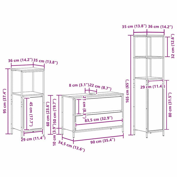 vidaXL Bathroom Furniture Set with Shelf 3 pcs Sonoma Gray Engineered Wood