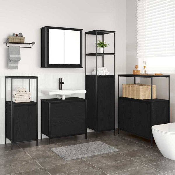 vidaXL Bathroom Furniture Set with Shelf 5 pcs Black Engineered Wood