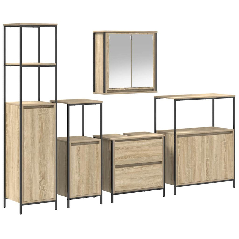 vidaXL Bathroom Furniture Set with Shelf with Door 5 pcs Beige Engineered Wood
