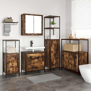 vidaXL Bathroom Furniture Set with Cabinet with Door 5 pcs Brown Engineered Wood