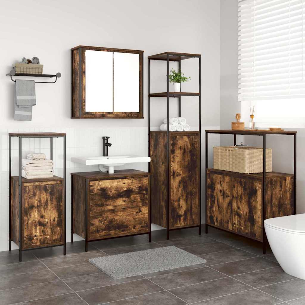 vidaXL Bathroom Furniture Set with Cabinet with Door 5 pcs Brown Engineered Wood