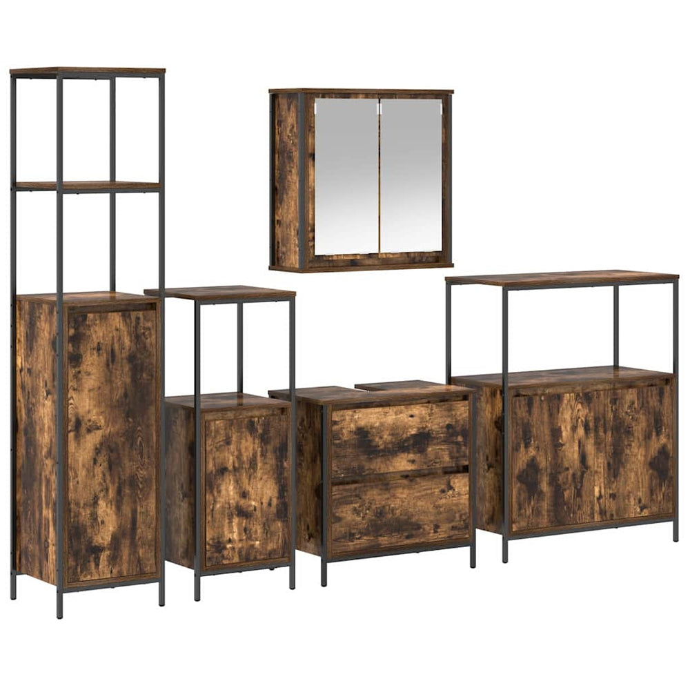vidaXL Bathroom Furniture Set with Cabinet with Door 5 pcs Brown Engineered Wood