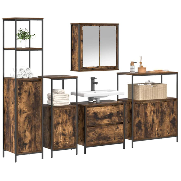 vidaXL Bathroom Furniture Set with Cabinet with Door 5 pcs Brown Engineered Wood