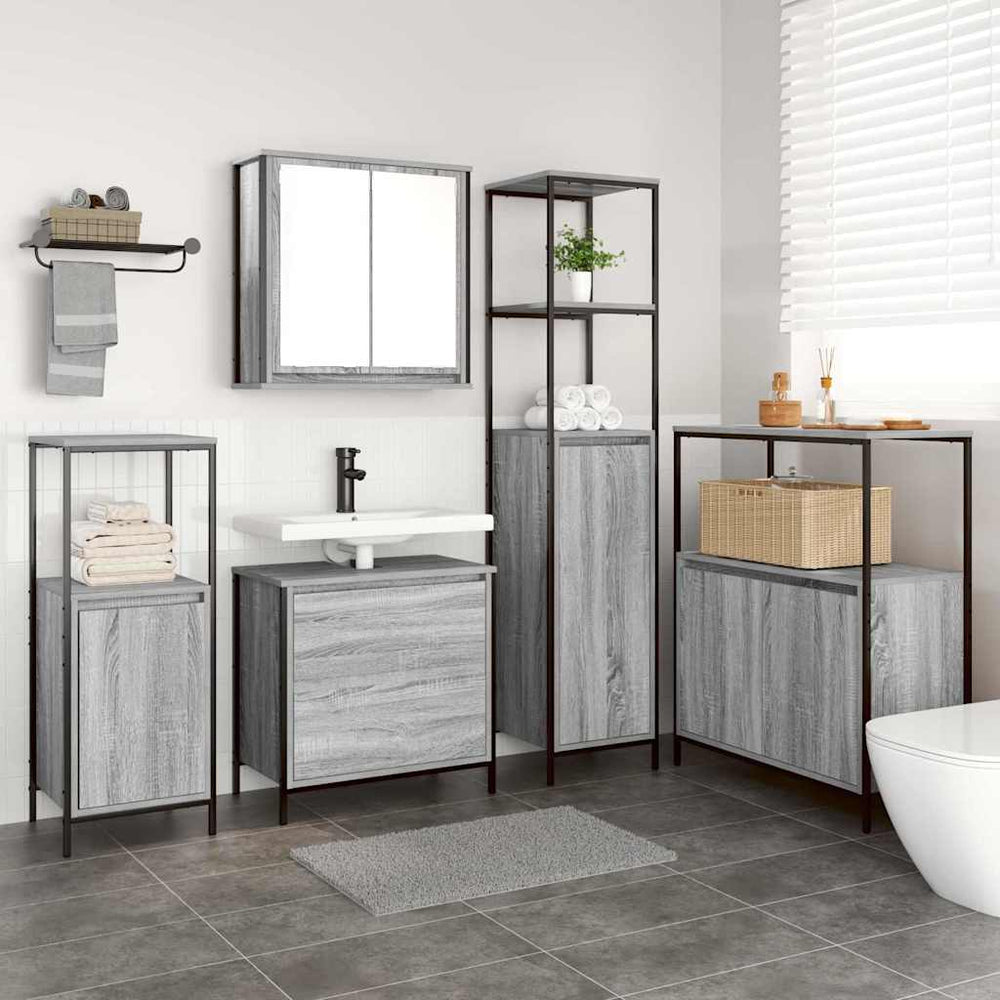 vidaXL Bathroom Furniture Set with Cabinet with Door 5 pcs Grey Engineered Wood