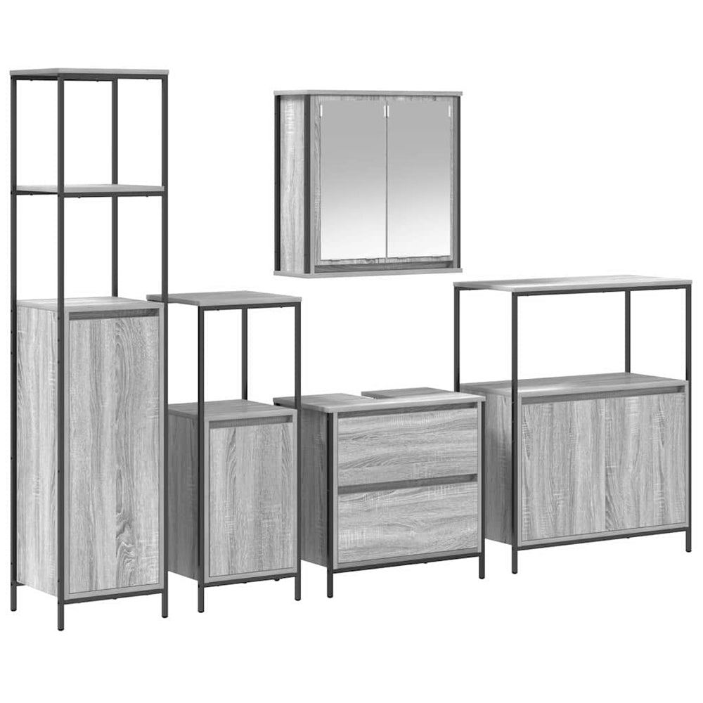 vidaXL Bathroom Furniture Set with Cabinet with Door 5 pcs Grey Engineered Wood