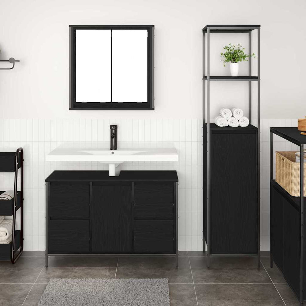 vidaXL Bathroom Furniture Set with Drawers 2 pcs Black Oak Look