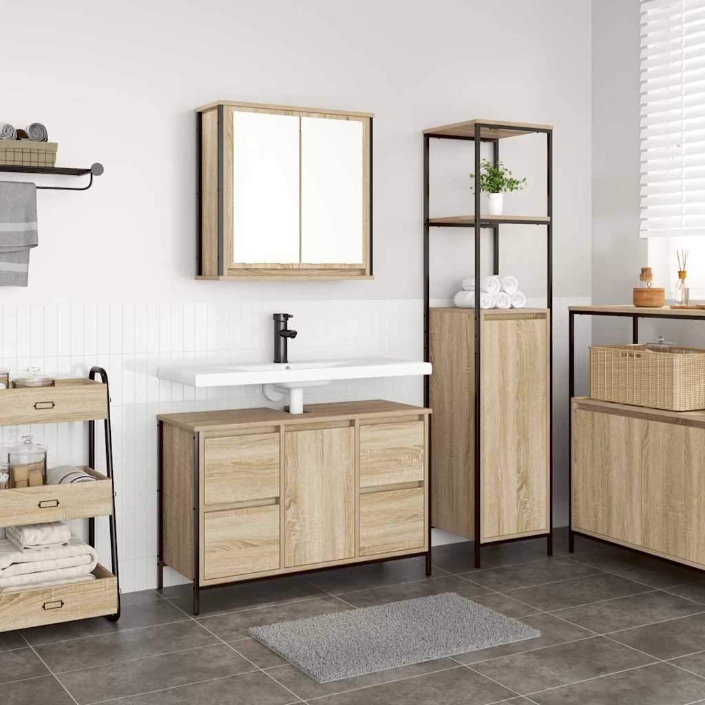 vidaXL Bathroom Furniture Set with Shelf 2 pcs Sonoma Oak and Black
