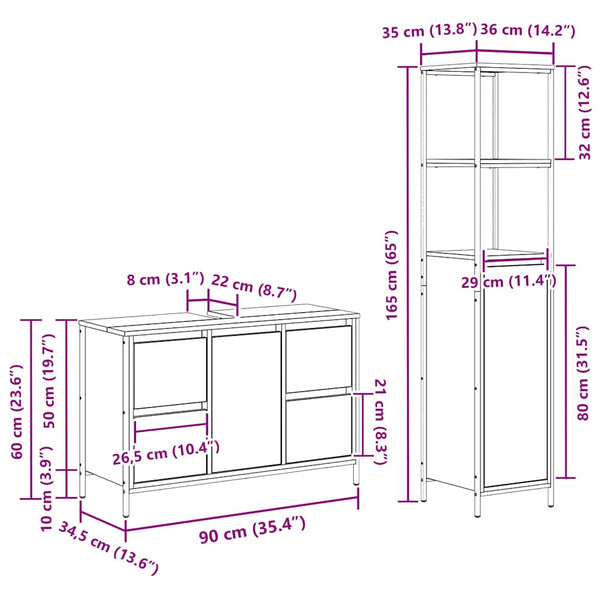 vidaXL Bathroom Furniture Set with Shelf 2 pcs Sonoma Oak and Black
