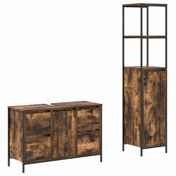 vidaXL Bathroom Furniture Set with Door 2 pcs Smoked Oak and Black