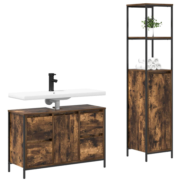 vidaXL Bathroom Furniture Set with Door 2 pcs Smoked Oak and Black