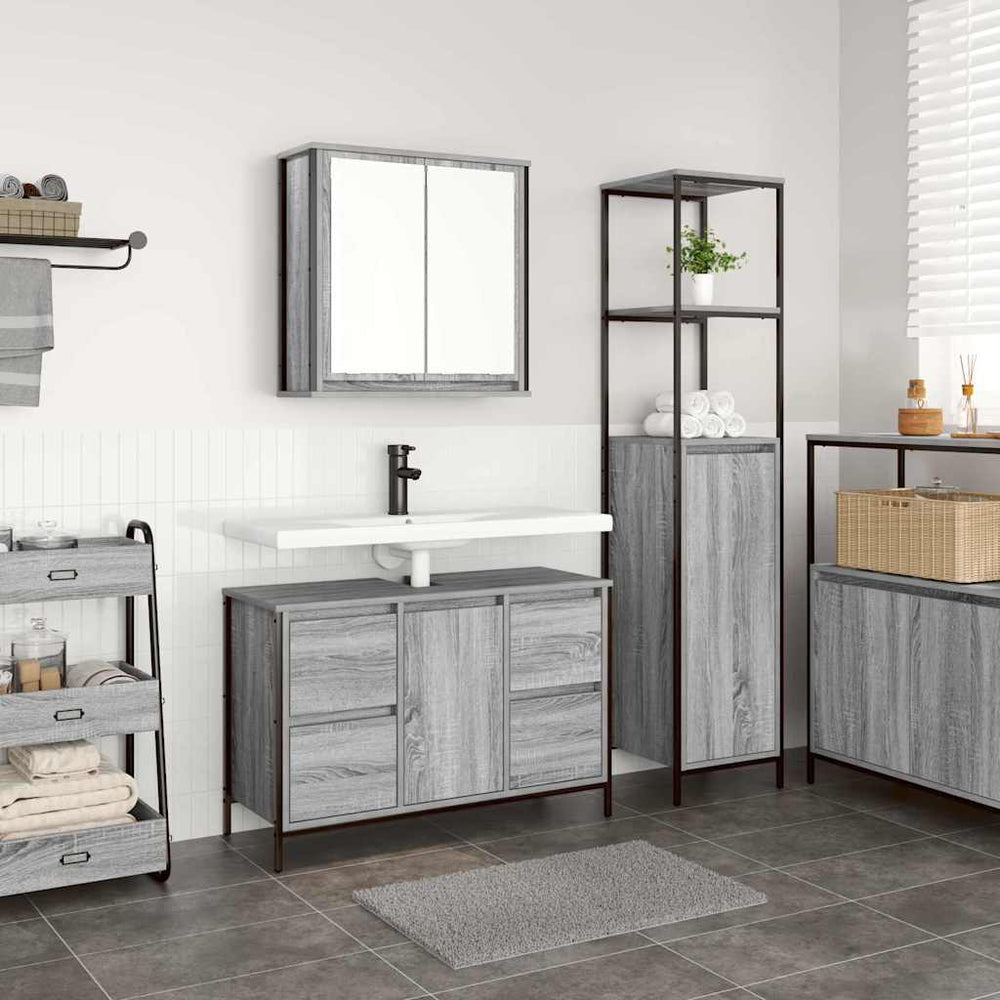 vidaXL Bathroom Furniture Set with Shelf 2 pcs Sonoma Grey and Black