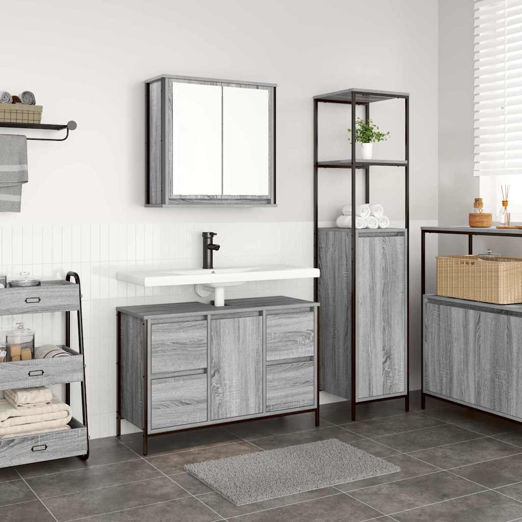 vidaXL Bathroom Furniture Set with Shelf 2 pcs Sonoma Grey and Black