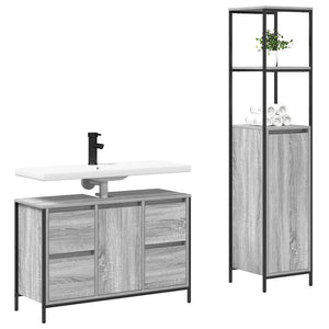 vidaXL Bathroom Furniture Set with Shelf 2 pcs Sonoma Grey and Black