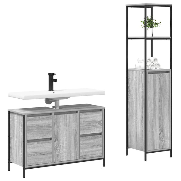 vidaXL Bathroom Furniture Set with Shelf 2 pcs Sonoma Grey and Black