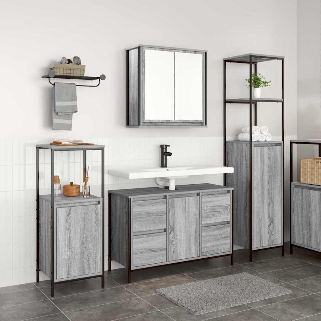 vidaXL Bathroom Furniture Set with Shelf 3 pcs Sonoma Grey and Black