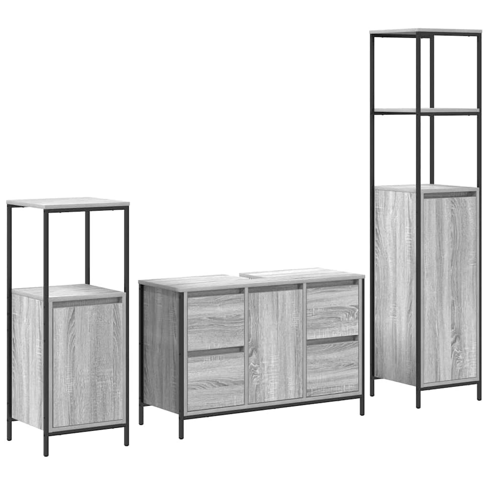vidaXL Bathroom Furniture Set with Shelf 3 pcs Sonoma Grey and Black