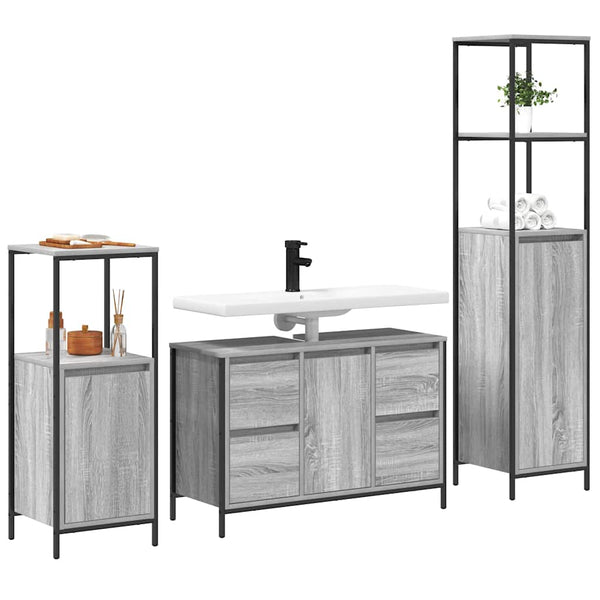 vidaXL Bathroom Furniture Set with Shelf 3 pcs Sonoma Grey and Black