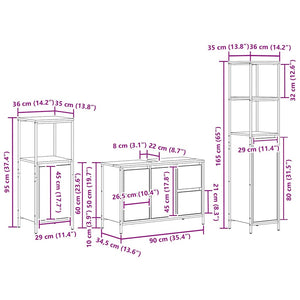 vidaXL Bathroom Furniture Set with Shelf 3 pcs Sonoma Grey and Black