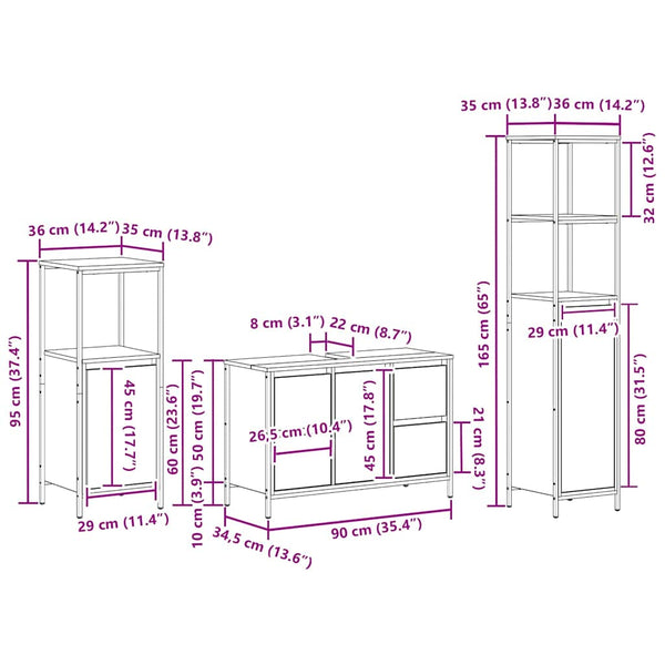 vidaXL Bathroom Furniture Set with Shelf 3 pcs Sonoma Grey and Black