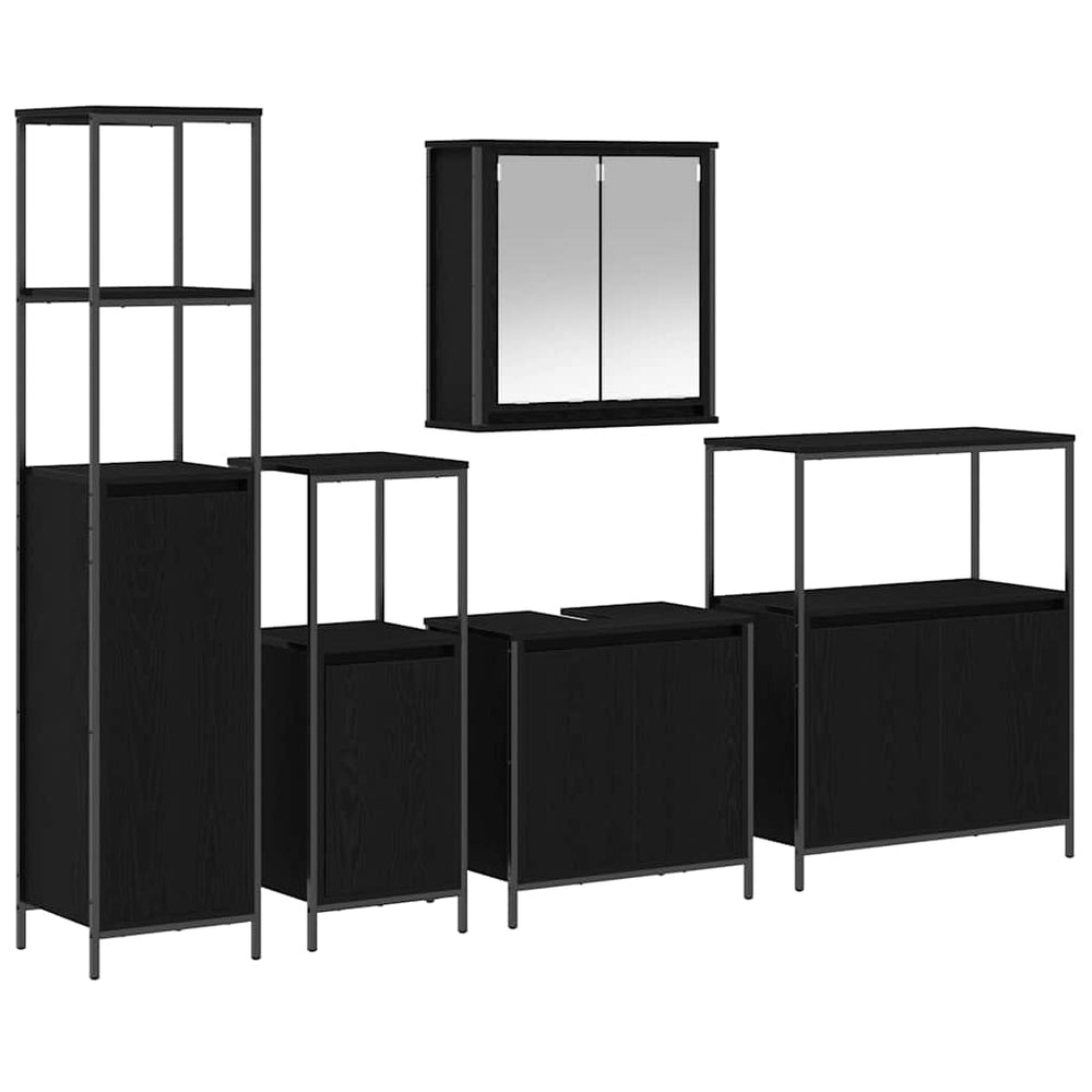 Badezimmermöbel Set 5-teilig Schwarz Eiche