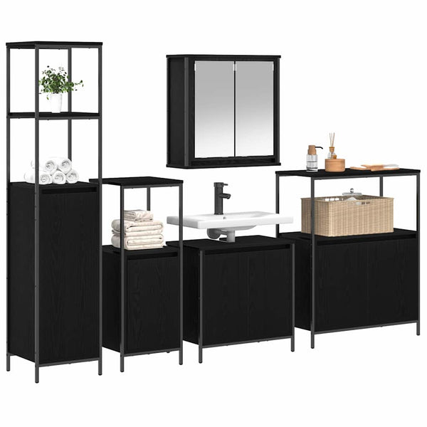 Badezimmermöbel Set 5-teilig Schwarz Eiche